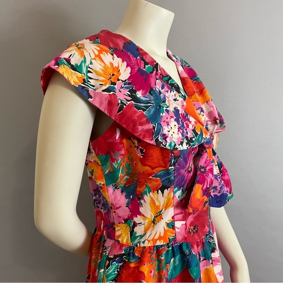 Vintage Floral Dress Sheath Vibrant Convertible Collar Square Neck Petite Lanz - Picture 15 of 16